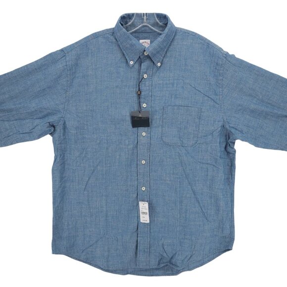 NWT BROOKS BROTHERS Chambray Shirt Traditional Fit 100% Cotton Indigo Blue LARGE - Picture 2 of 8
